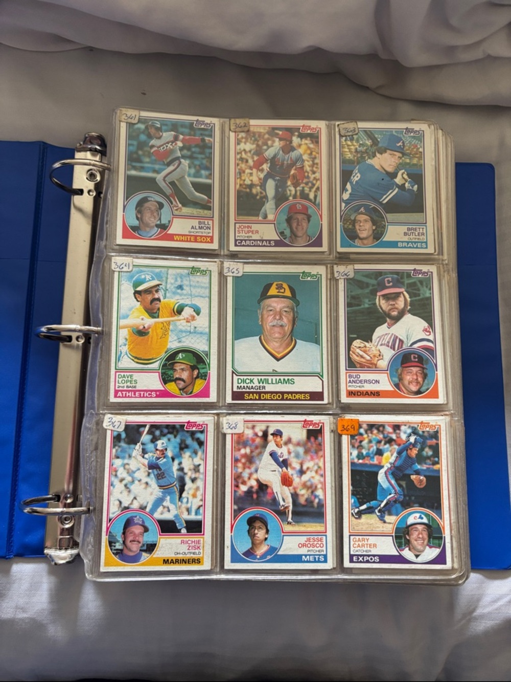 Topps Baseball Card 3x3 Page with Blue, White, Red Accents